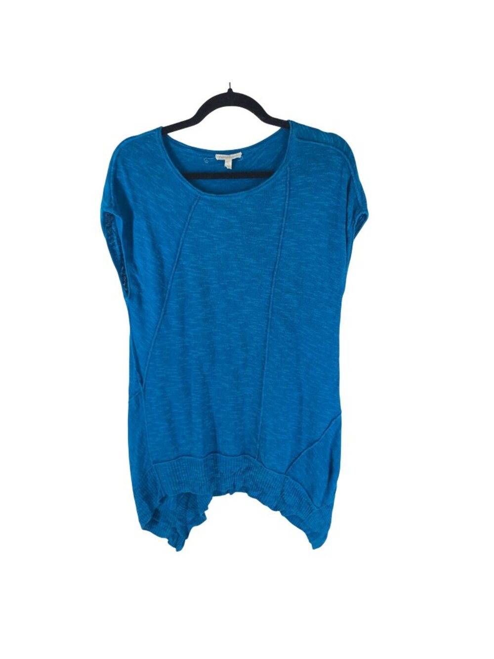 Eileen Fisher Blue Organic Linen & Cotton Asymmetric Hem Top Womens Size S